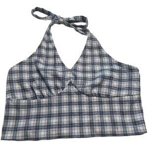Hollister Plaid Halter Crop Top in Blue and White